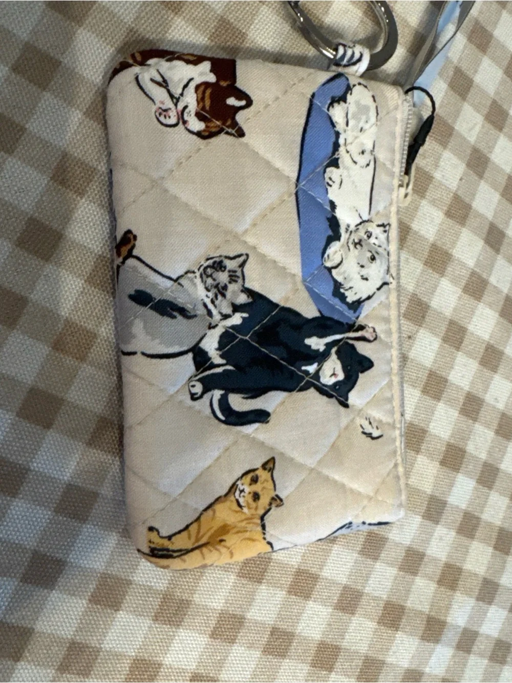 Quilted Cat Print Keychain Card Holder - Cream & Multicolor - Picture 2 of 5